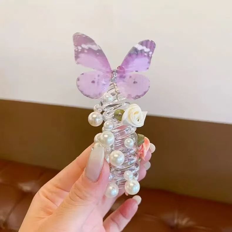 Children's Butterfly Pearl Phone Line Hair Ring Headdress