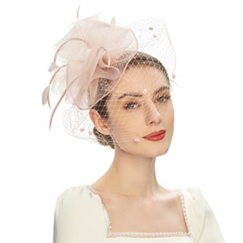 Feather Bride Hair Ornament Mesh Hat Combination Hairpin