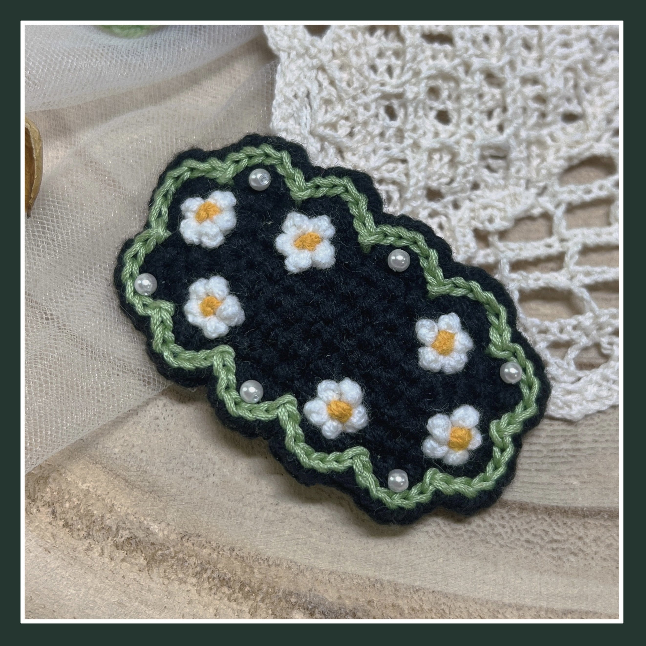 Hand Crocheted Yarn Weaving Vintage Embroidery Barrette