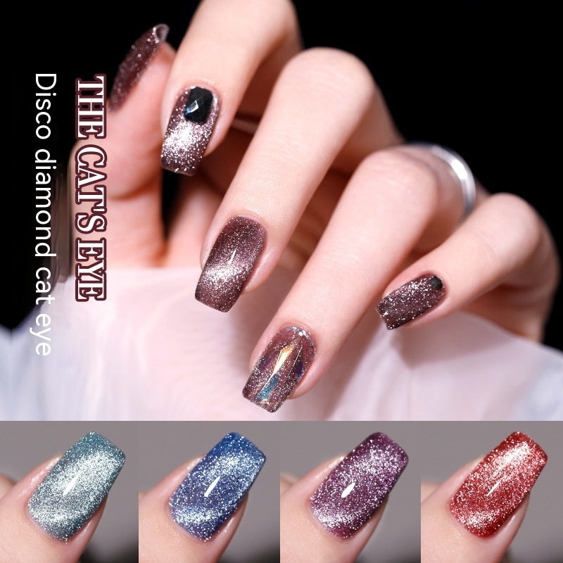 Reflective Bundy Diamond In The Debris Glue Cat Eye Gel Polish Nail Art