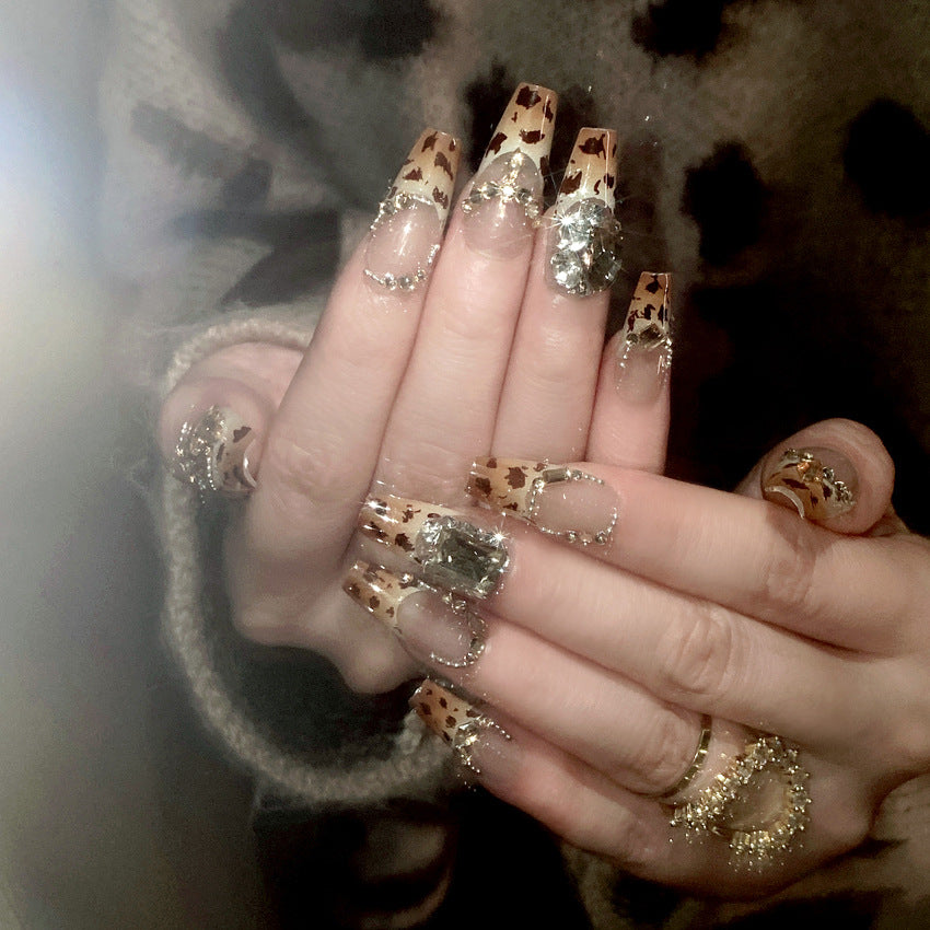 Leopard Print Stud For Autumn And Winter Wear Nail Finished Hot Girl Advanced Flash