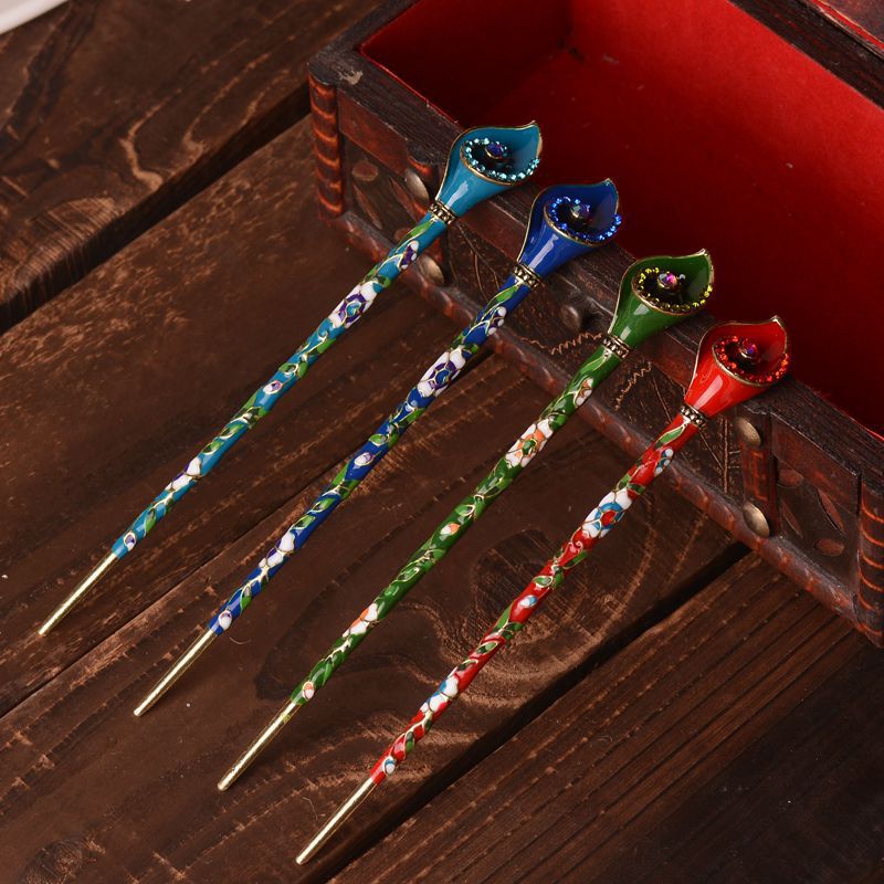 Antique Chinese Headdress Cloisonne Lady's Hairpin