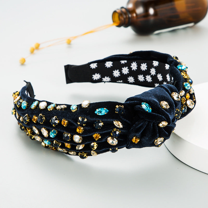 Fashion Gold Velvet Hand-stitched Full Diamond Headband