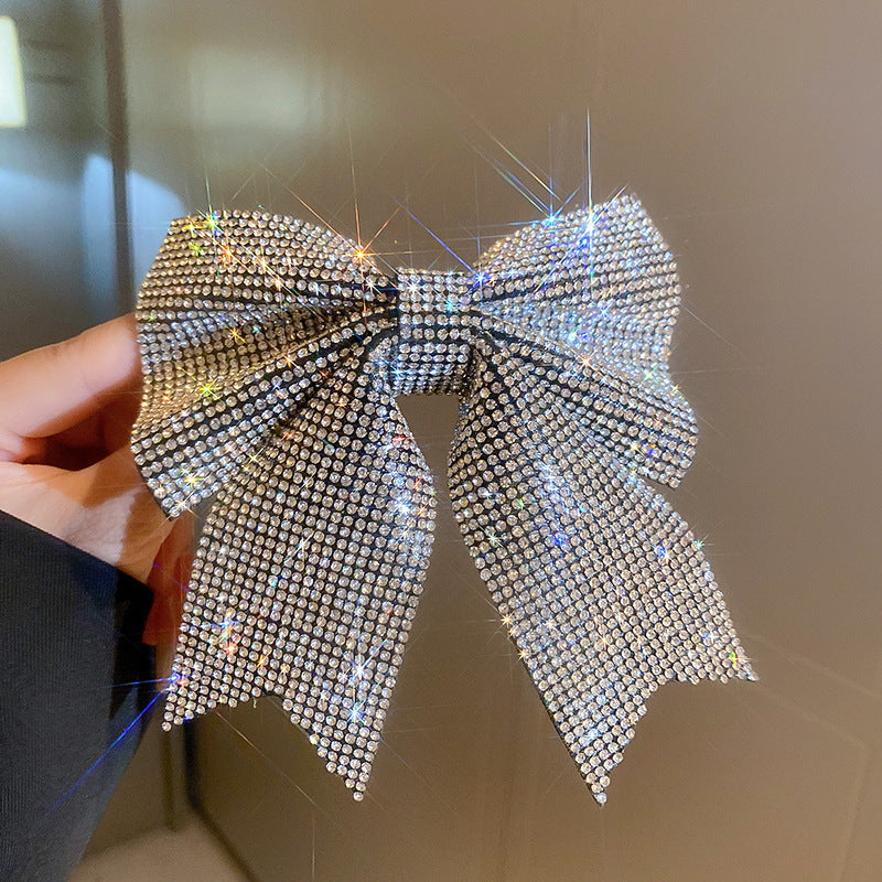 Super Fairy Full Diamond Bow Spring Clip Hairpin