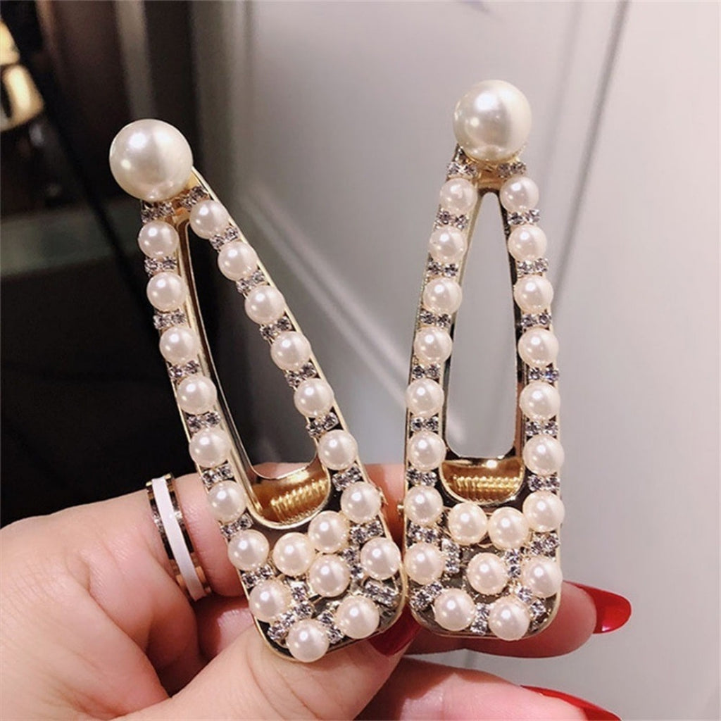 Cute Hair Clips For Bun Styling, Minimalist & Unique Metallic Texture Hair Accessories With Rhinestones And Elegant Pearls