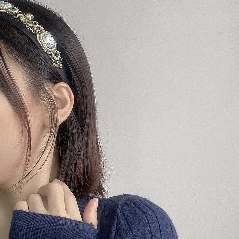 Fashion Pearl Inlaid Female Geometric Diamond Headband