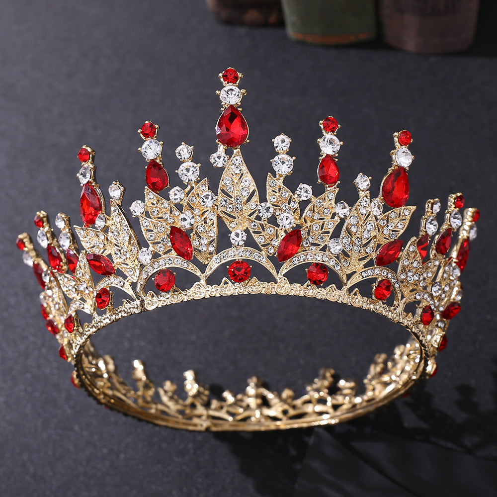 Bride Royal Pink Crystal Crown Headband Wedding Hair Accessories