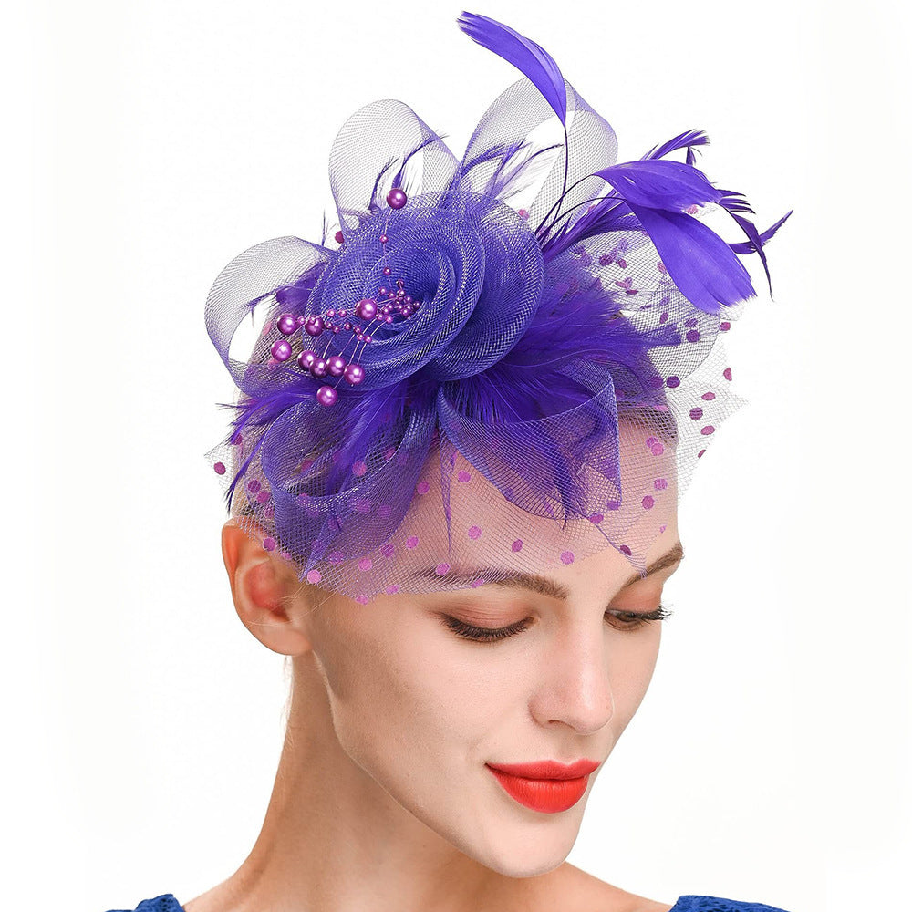 Feather Bride Hair Ornament Mesh Hat Combination Hairpin