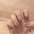 Long Milk Tea Color Gradient Gold Foil Fake Nail Patch Net Red Finished Nail Sticker