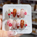 Amber Almond Luxury Press On Nail Three-dimensional Carved Autumn And Winter Painted Cherry