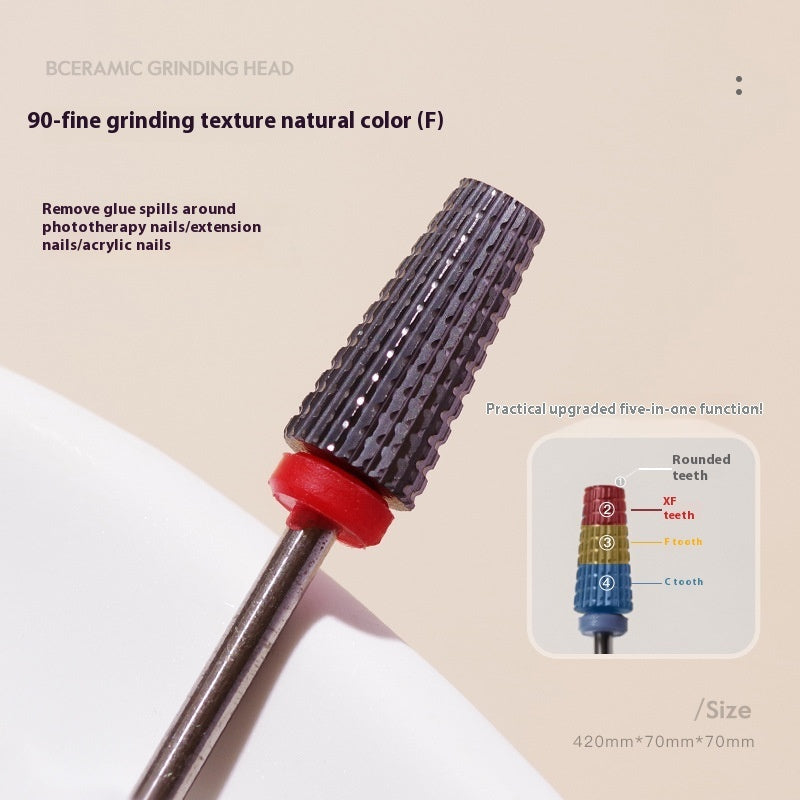 Five-in-one Tungsten Steel Cross Tooth Plating Color Alloy Nail Beauty Polish Removing Modified Peeling Grinding Head