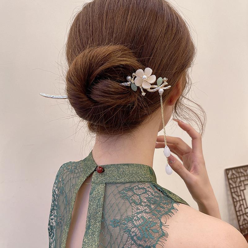 Four Seasons National Style Green Leaf Tassel Ancient Style Han Chinese Clothing Hairpin
