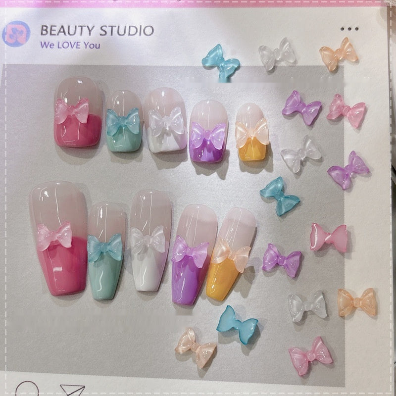 50-piece Ice-Transparent Bow Tie Resin Nail Art Accessories