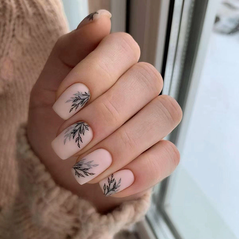 Simple Ins Style Leaves Silhouette European Square Nail Sticker Retro