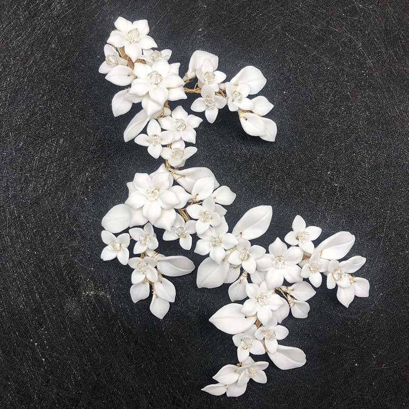 White Ceramic Flower Golden Hair Comb