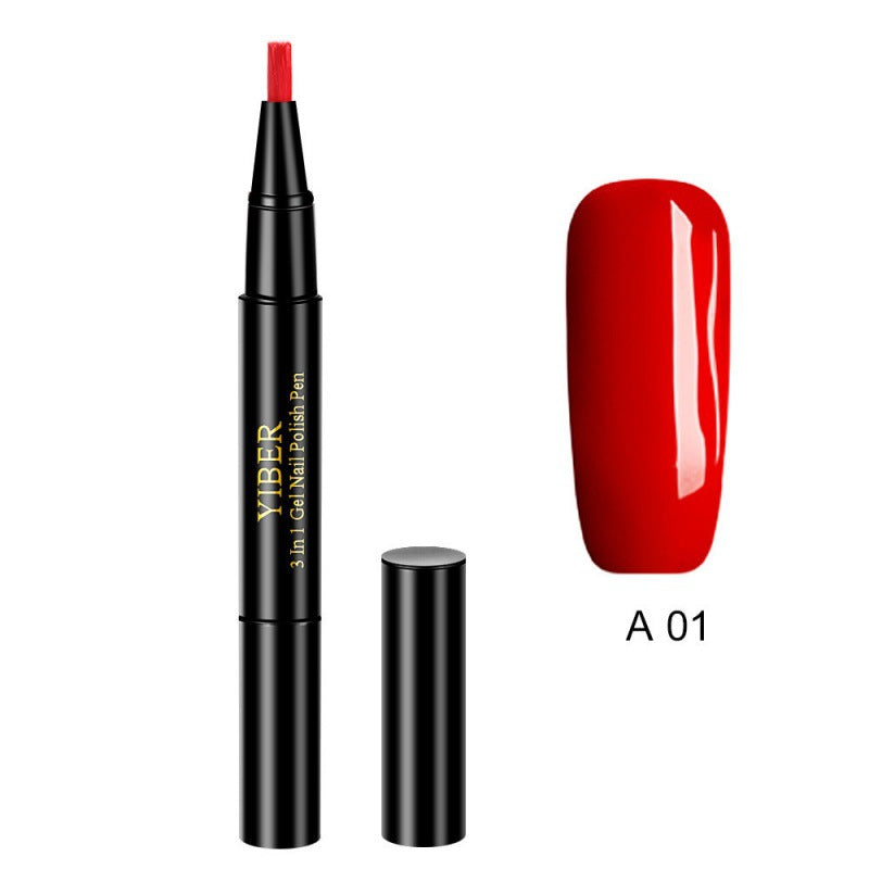 Yiber 5pcs Nail Polish Pen 3 In 1 One Step Glue Pen Multicolor