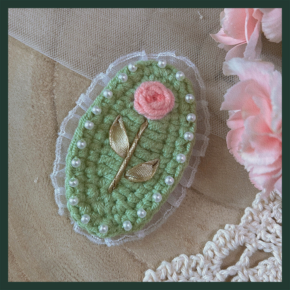 Hand Crocheted Yarn Weaving Vintage Embroidery Barrette