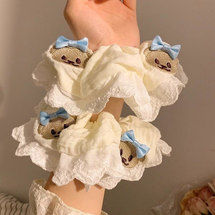 Cute Bear Blue Bow Lace Large Intestine Hair Ring