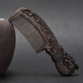 Wooden Ebony With Handle 180 Double-sided Carved Comb