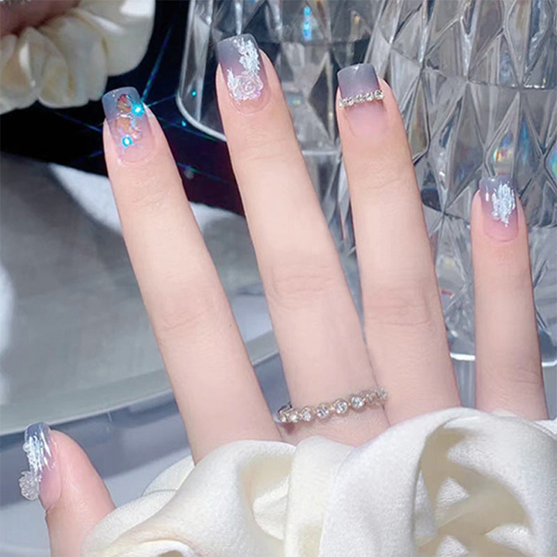 Wear Nail Milky White Gradient Crooked Peach Heart Nail Sticker