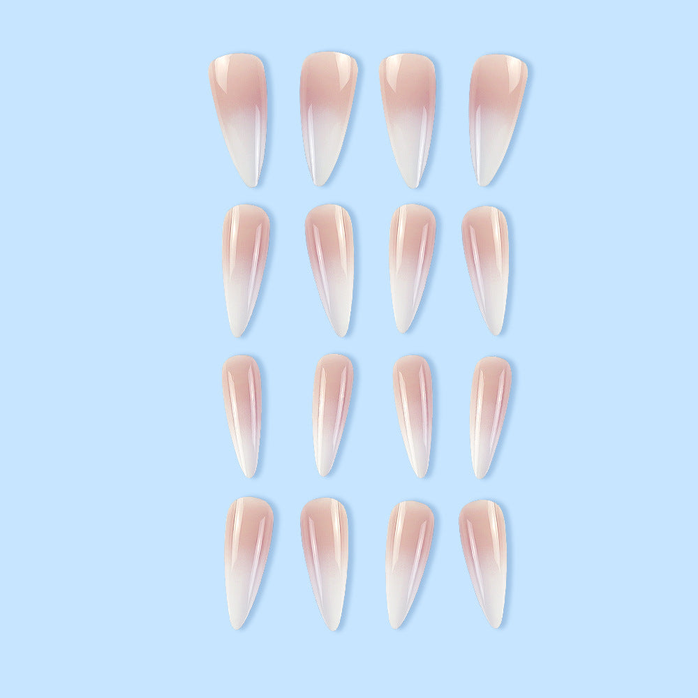 Milky White Pink Gradient Long Drop Shape Fake Nail Patch