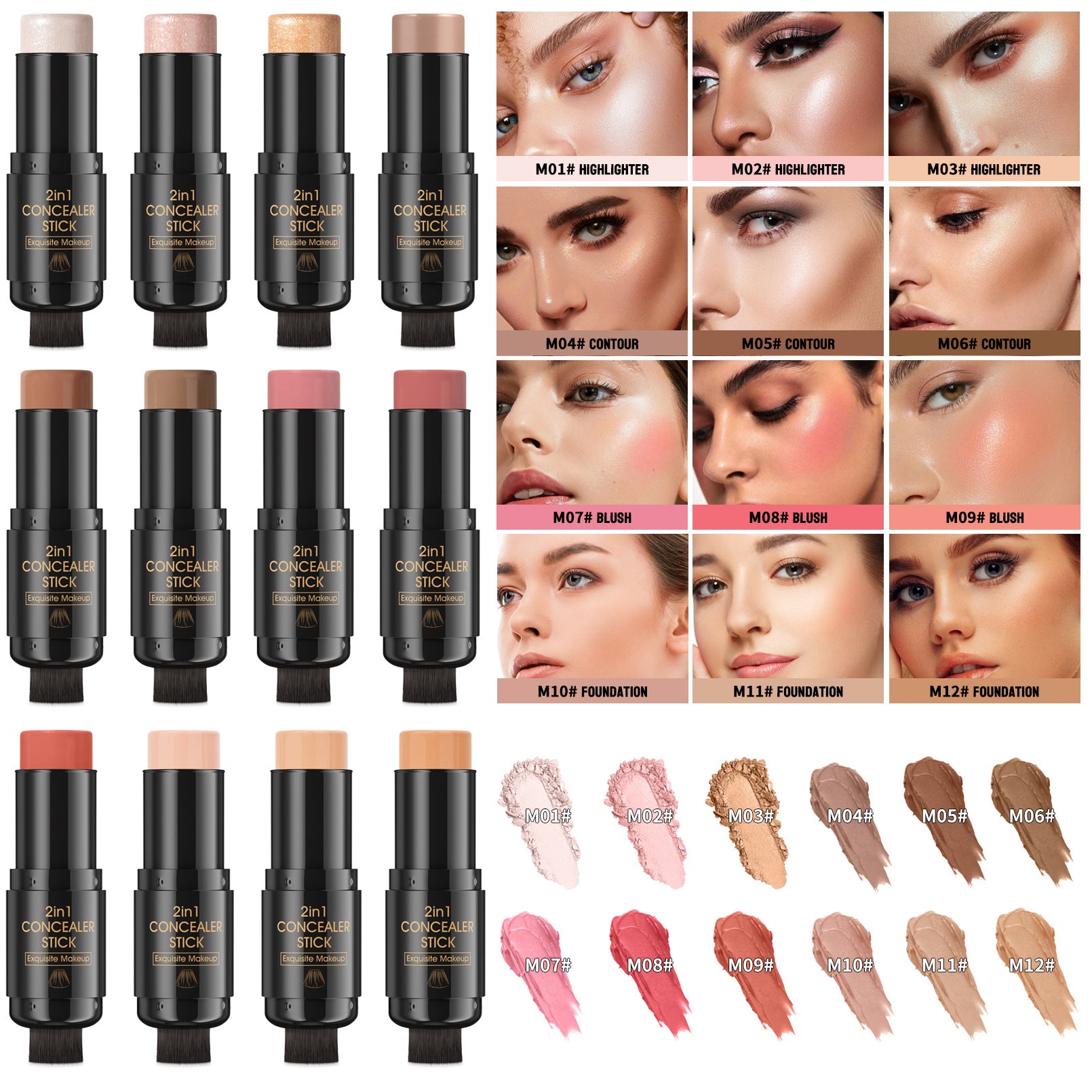 Hellokiss Highlight Blush Double-headed Contour Stick With Brush