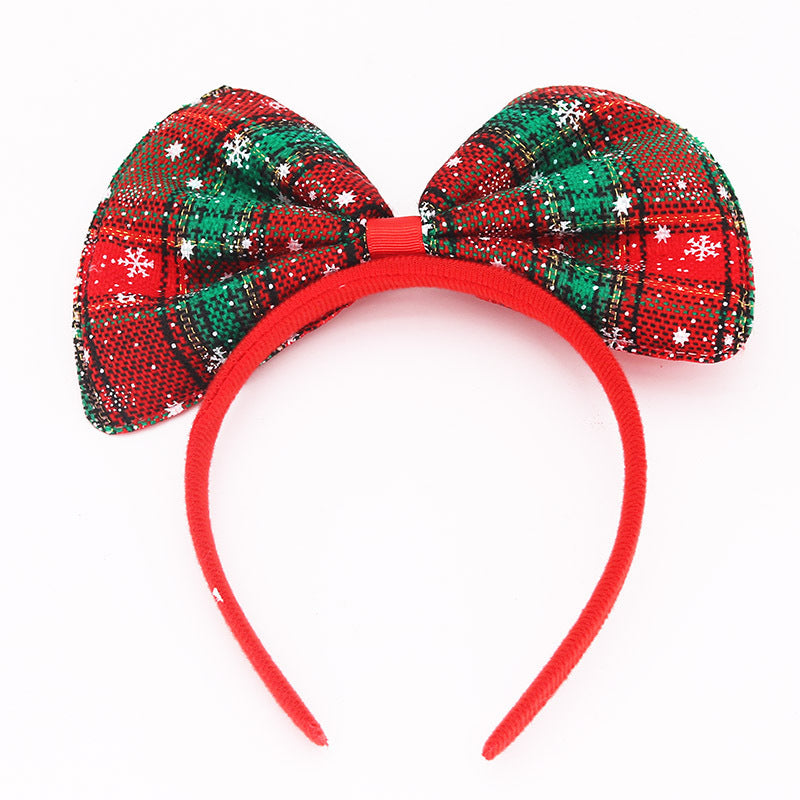 Children's Red And Green Plaids Big Knot Head Buckle Headband