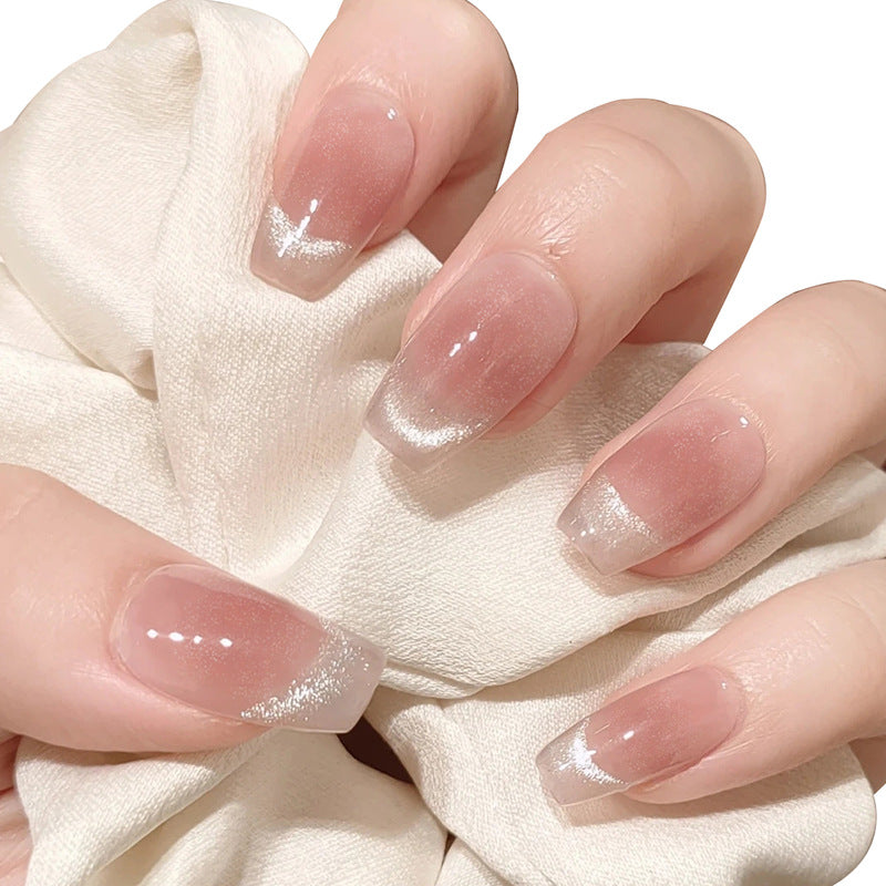 Wear Nail Short Blush French Cat Eye Handmade Manicure Wearable Nail Shaped Piece