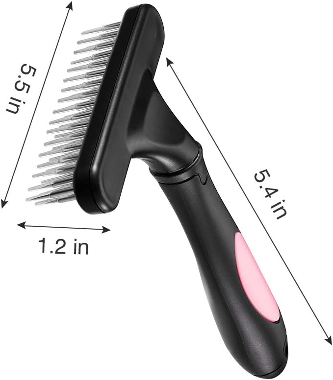 Pet Grooming Rake Double Row Pins Shedding And Dematting Undercoat Rake Comb For Dogs And Cats Safe Grooming Deshedding Brush Comb Out Mats Tangles Easily