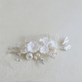 Hard Ceramic Flower Bridal Hair Comb Natural Pearl Handmade Headpiece