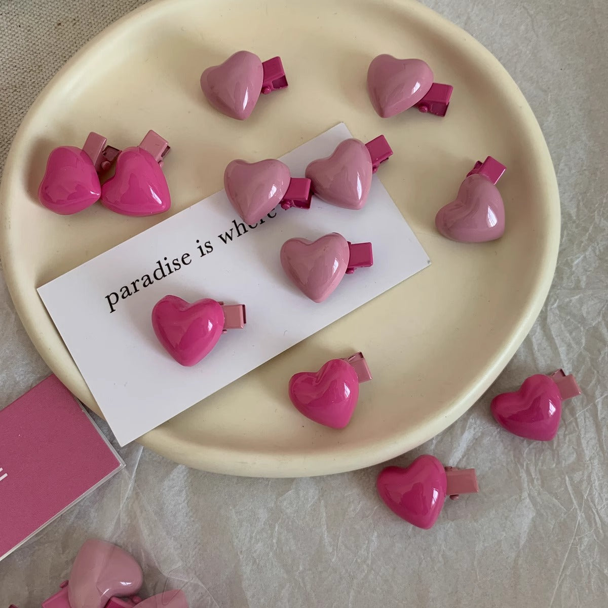 6 Girls Peach Colors Delicate Heart Barrettes