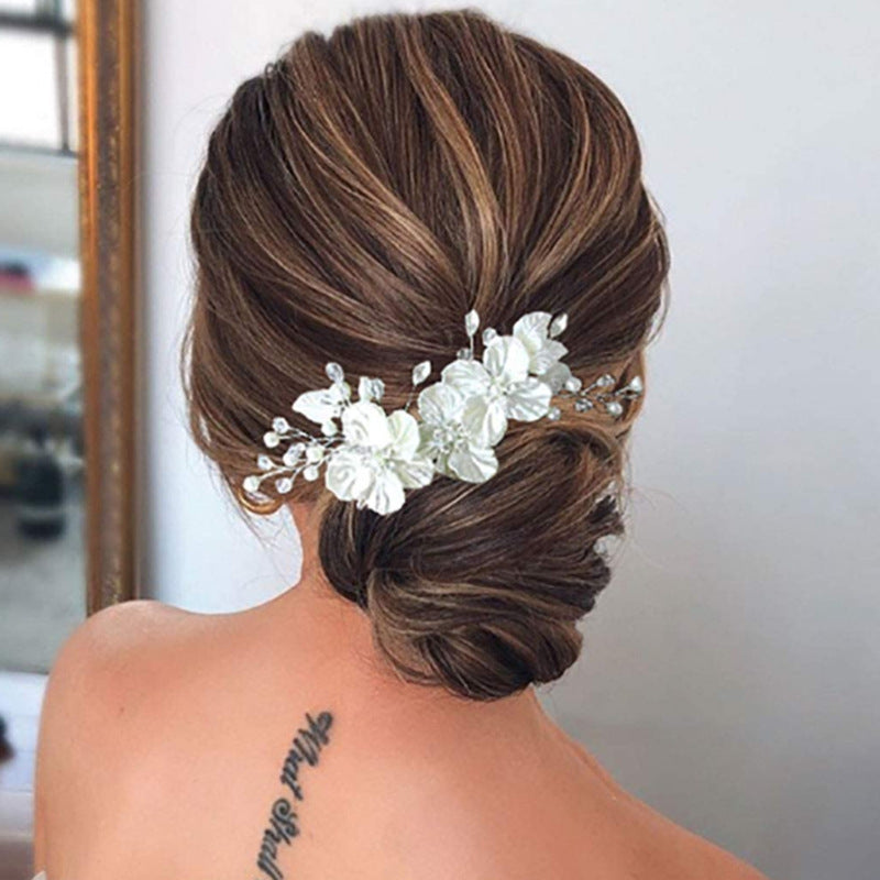 New Bride Wedding White Shell Petals Pearl Crystal Hairpin Ornament