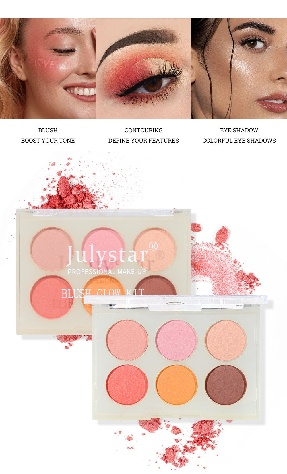 Julystar Beauty Matte Rouge Blush Repair Three-dimensional Eye Shadow Six-color Integrated
