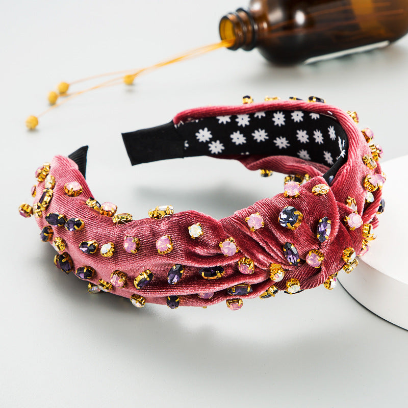 Fashion Gold Velvet Hand-stitched Full Diamond Headband