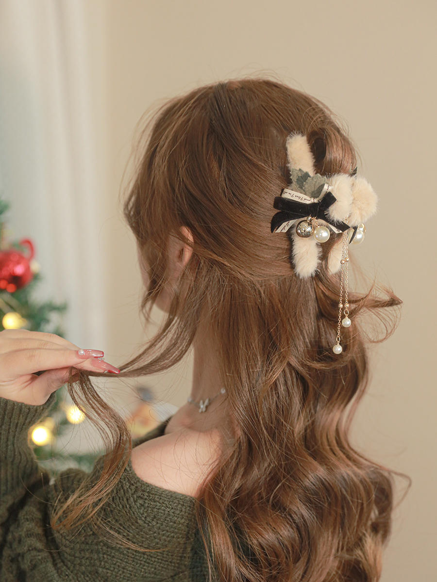 Plush Girl Bell Clip Christmas Hair Ornament