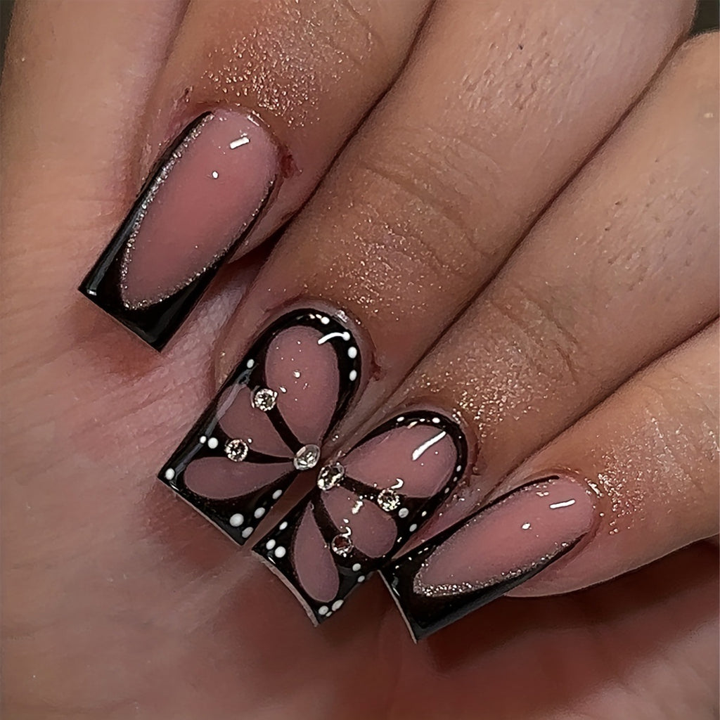 24 Pieces Nail Art High Fashion Simple Rhinestone Butterfly Flower Cow Wear Nail