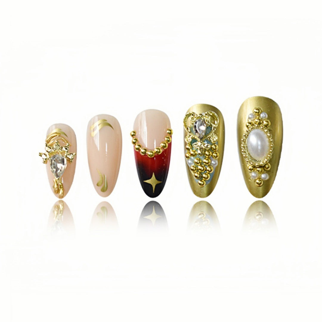 Best-selling Wine Red Gold Edge Wear Nail Patch Almond