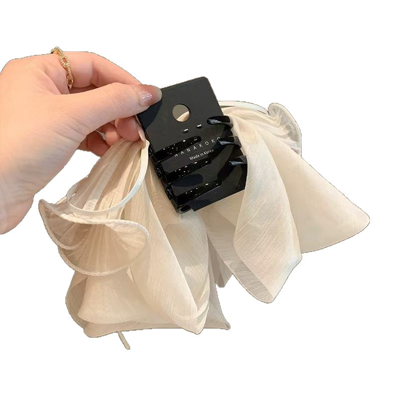 Black Chiffon Bow Ribbon Temperament Wild Large Ponytail Grip