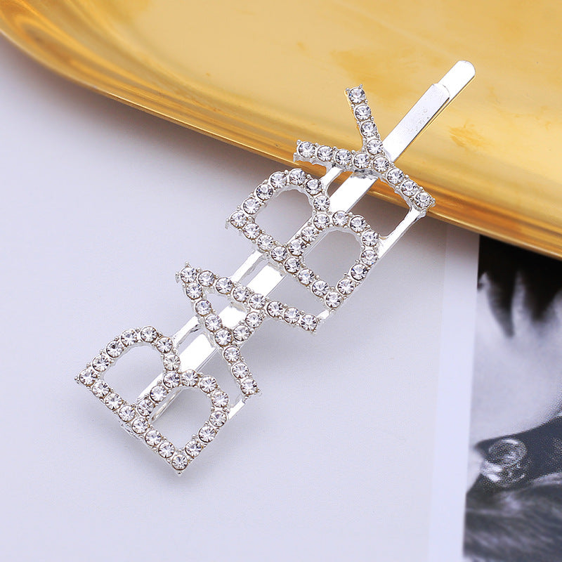 Letter Side Clip Bangs Rhinestone