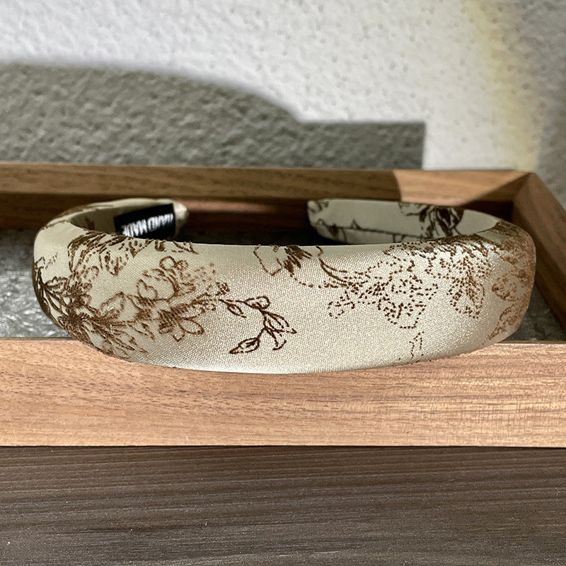 Champagne National Style Velvet Print Fine Sponge Headband
