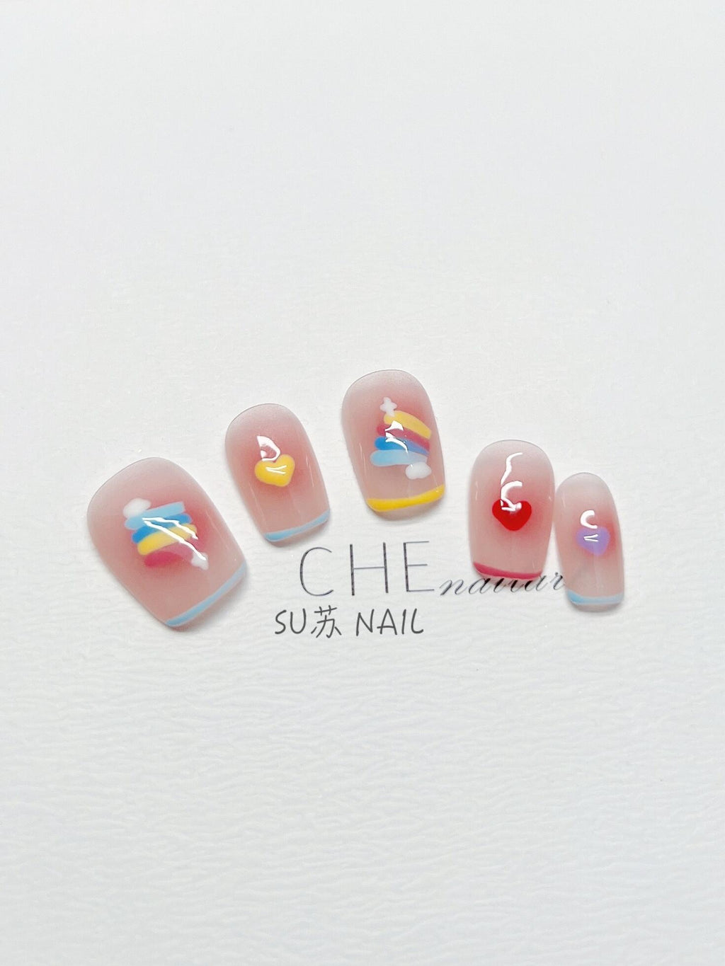 Su Chenailart Handmade Custom Wear Nail Rainbow Candy