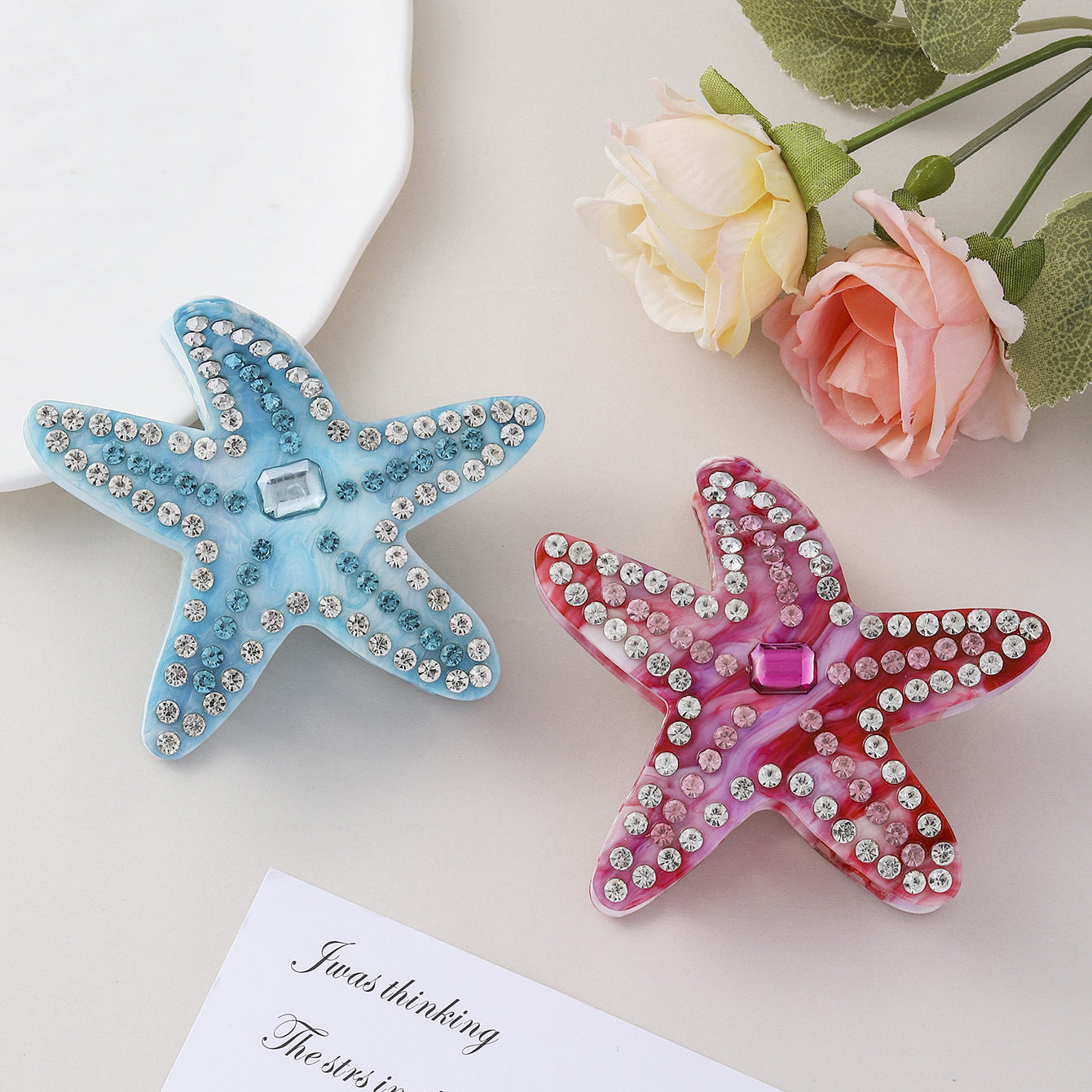 Starfish Diamond Encrusted Blue-pink Hairpin