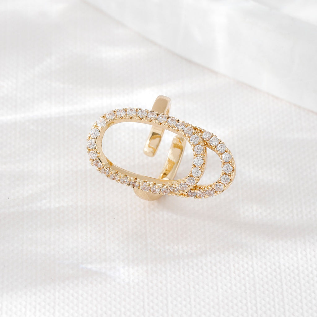 Women's Geometric Diamond-embedded Open Nail Ring