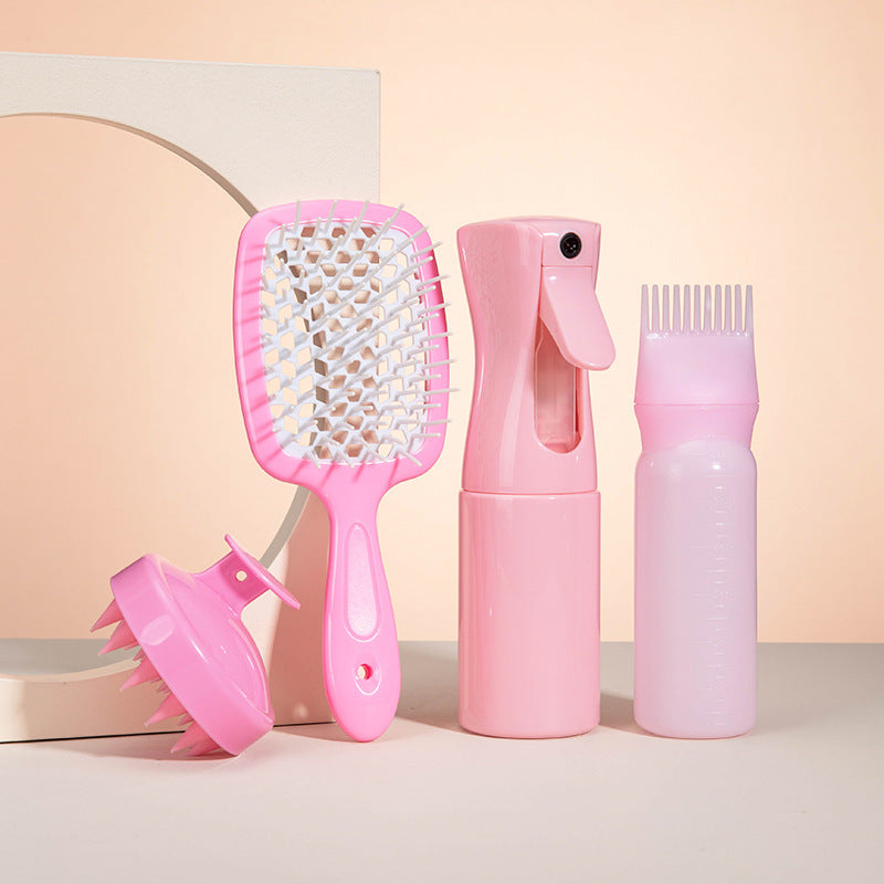 High Pressure Spray Bottle Cleaning Silicone Shampoo Brush Hollow Comb Hair Care Hair Dyeing Comb Suit