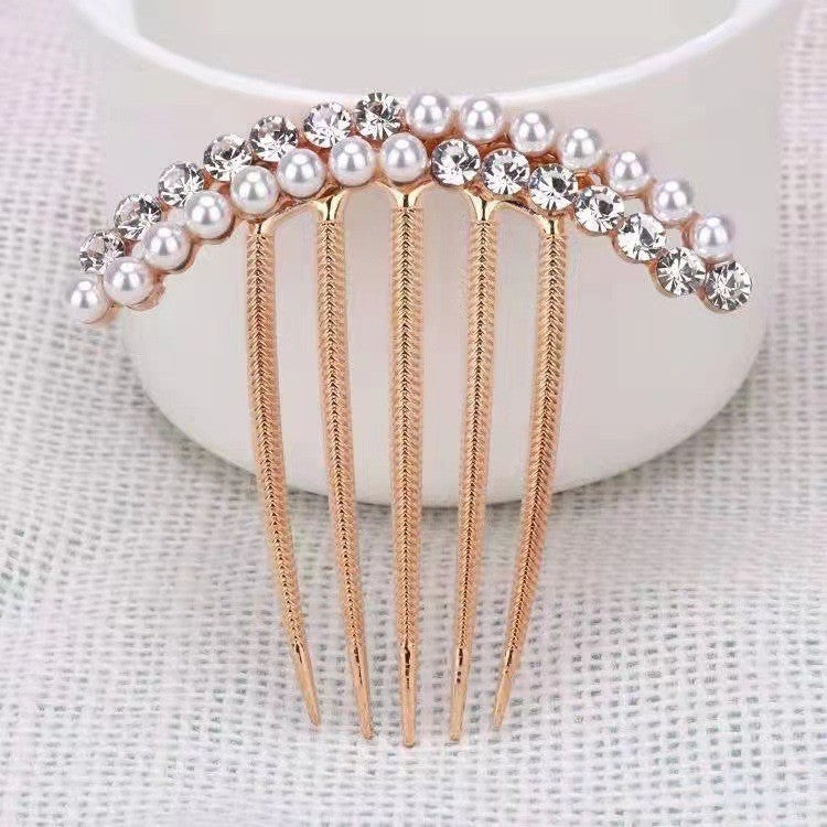 Korean Bride Handmade Pearl Crystal Hairpin Pin U-shaped Clip