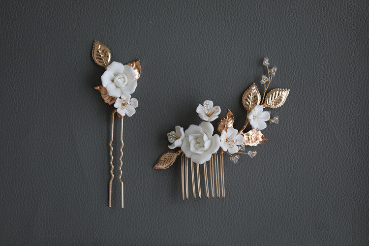 Handmade Beaded Ceramic Flower Hair Accessories