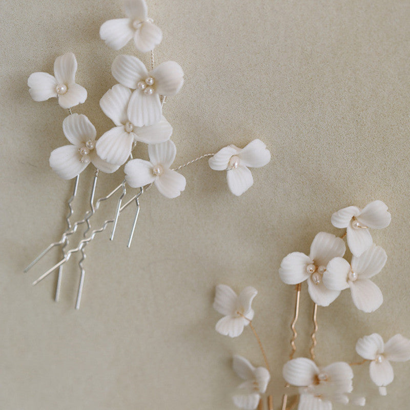 Ceramic Flower Combination Freshwater Pearl Hair Fork