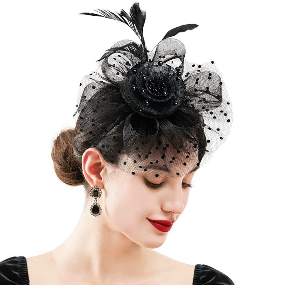 Feather Bride Hair Ornament Mesh Hat Combination Hairpin