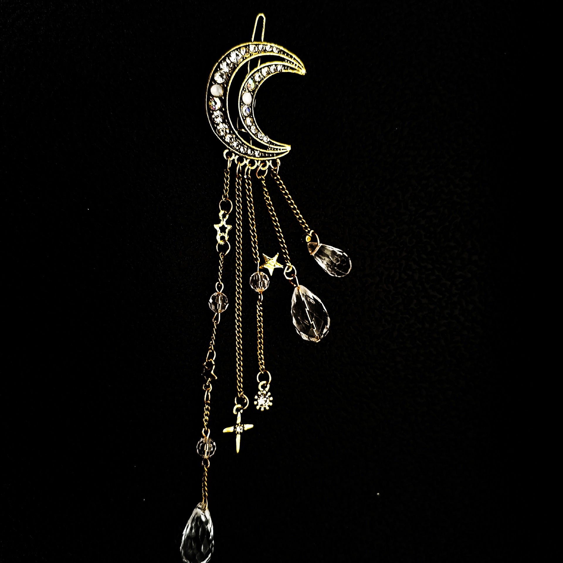 Diamond Studded Moon Tassel Five-pointed Star Pendant Side Clip