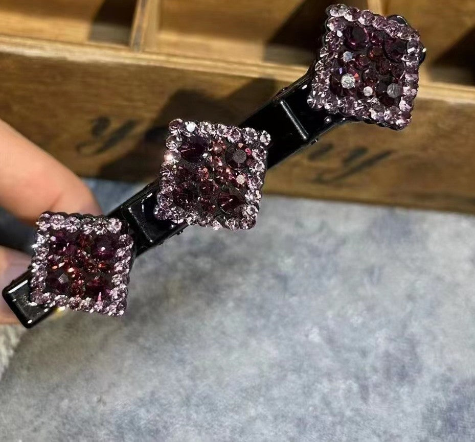 Two Square Rhinestones Braided Duck Beak Clip
